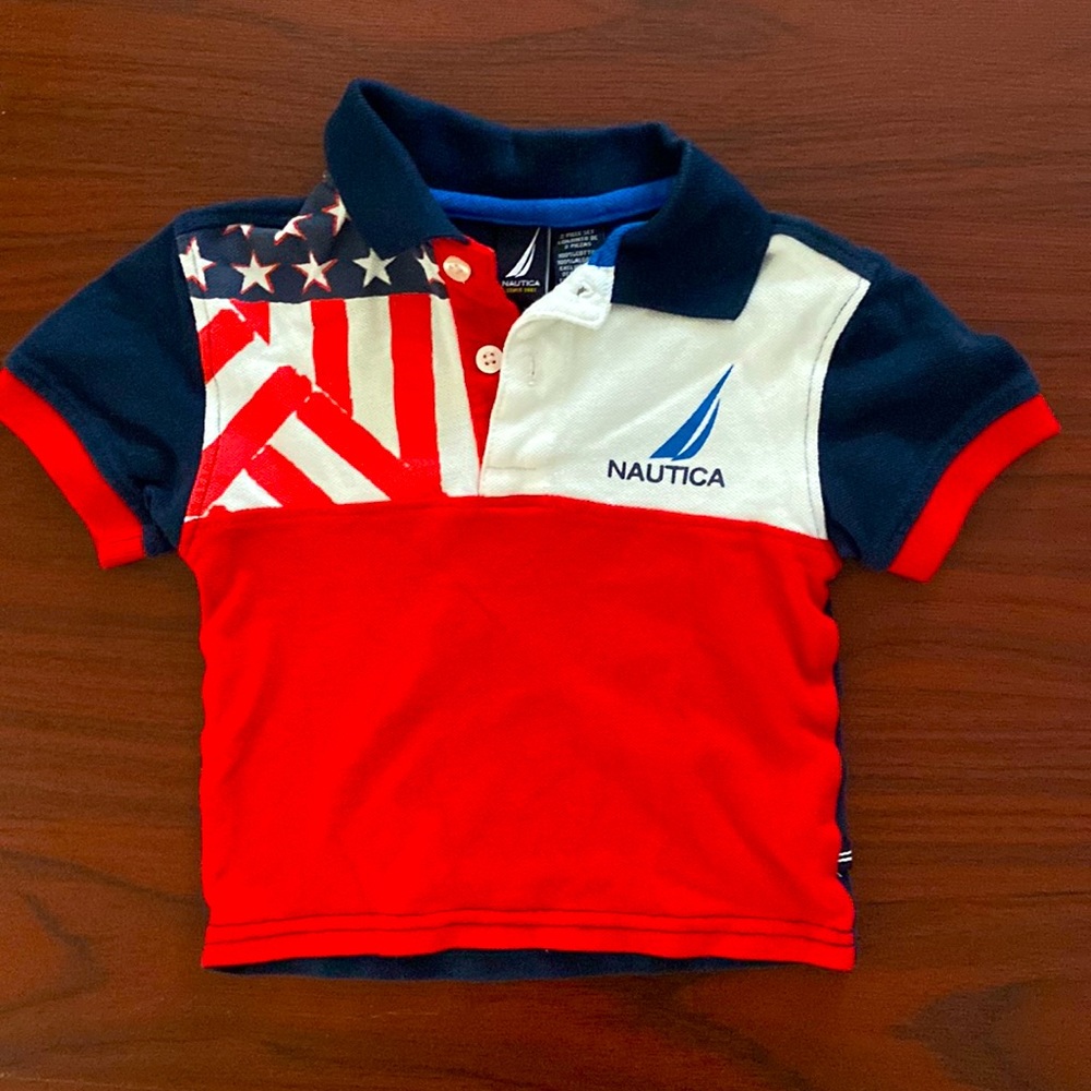 Nautica toddler polo shirt (boys). Size: 18 months. American red white and blue.